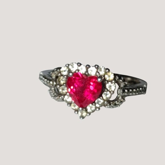 Ring 925 Heart Shaped Love 6mm Red Topaz Stone Sterling Silver Intricate Design - Picture 5 of 12